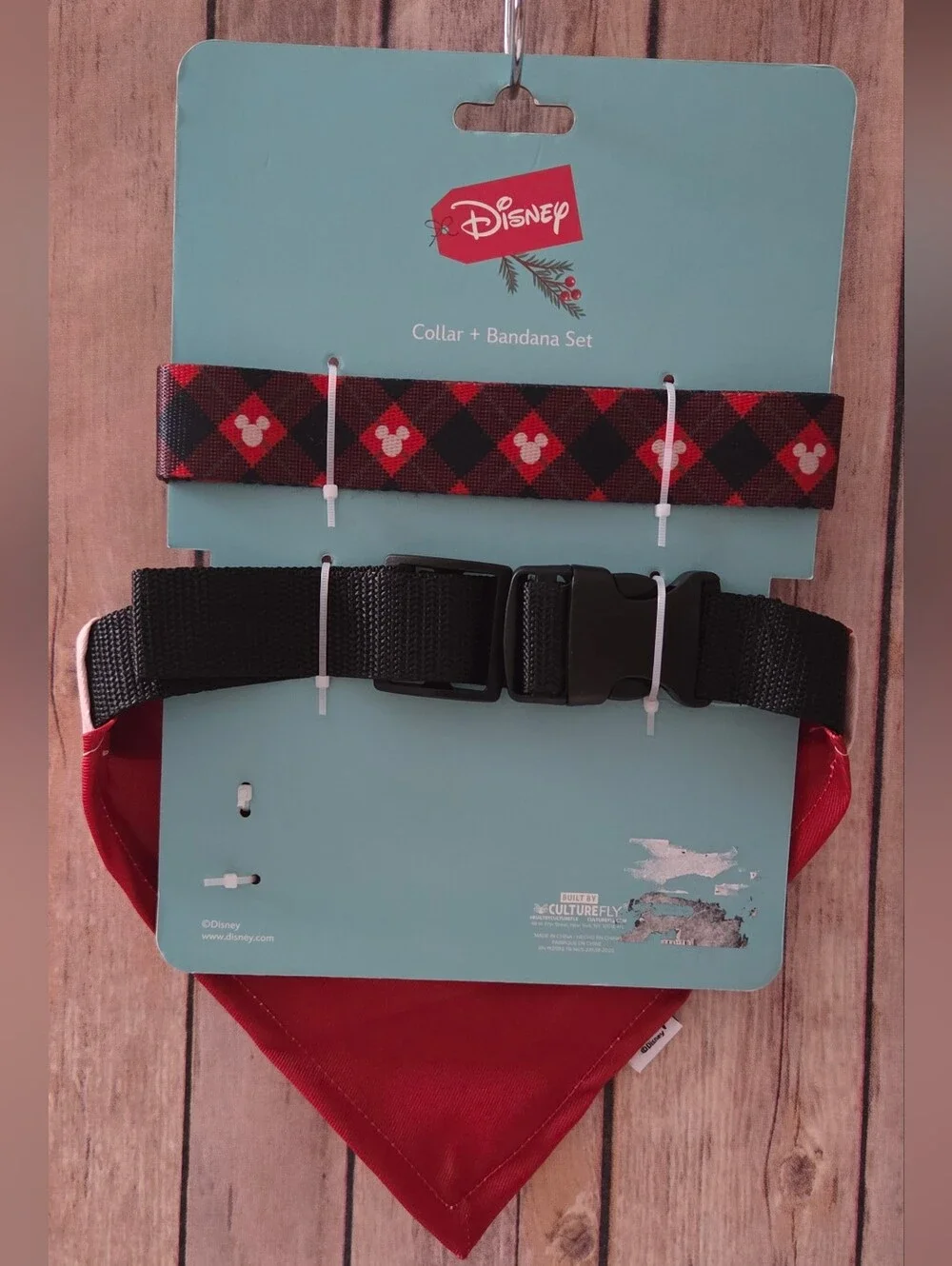 Disney Mickey Yuletide Bandana & Plaid Collar Set NIP